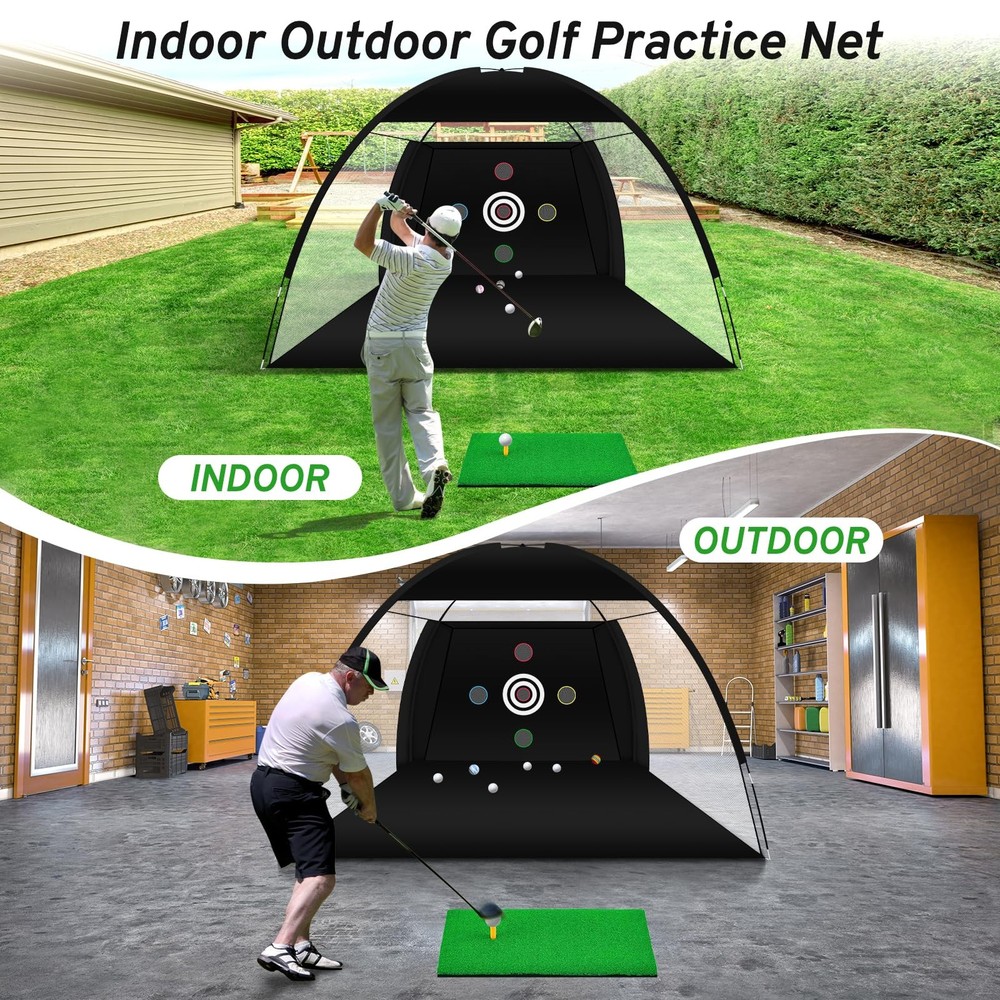 Golf Net, Practice Net with Hitting Mat, Backyard Driving & Chipping, Black