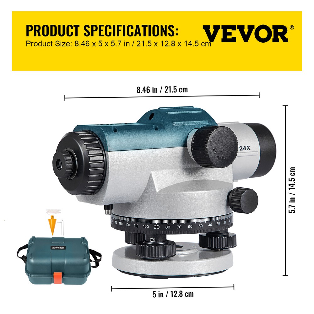 VEVOR Automatic Optical Level 24X Optical Level Kit Waterproof w/Compensator
