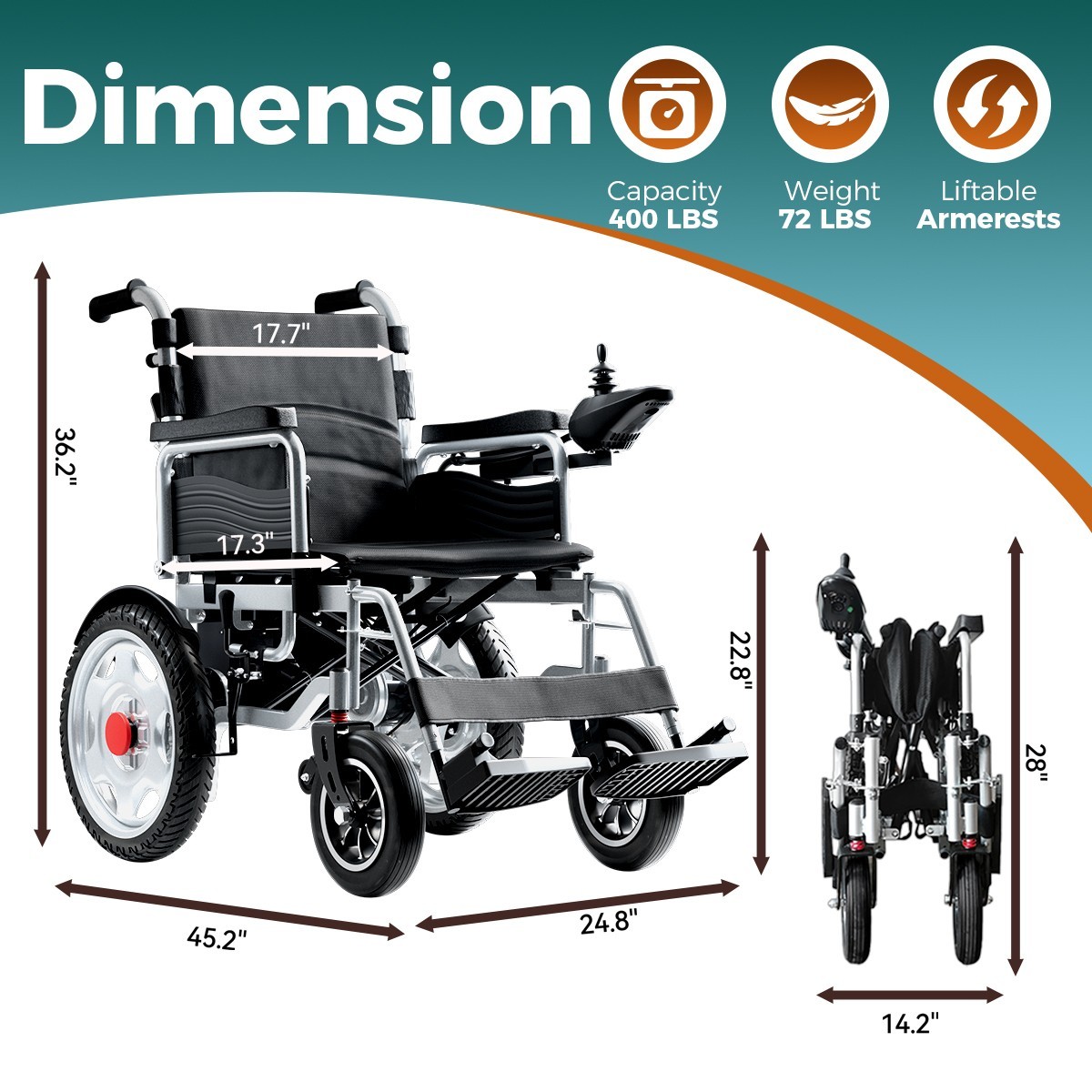 New Electric Wheelchair 15 Miles Long Travel Range, 500W Dual Motors