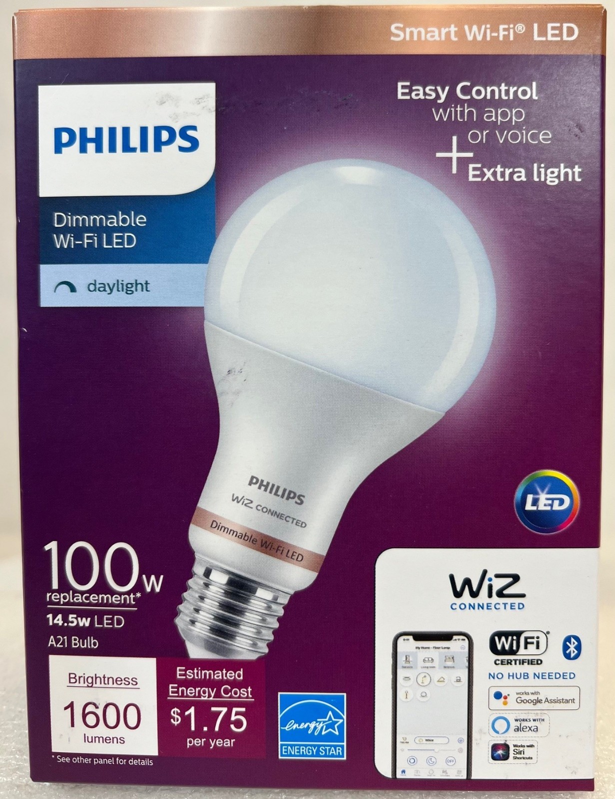 2x Philips Smart Wi-Fi LED Light Bulb 100W Daylight Dimmable A21 E26