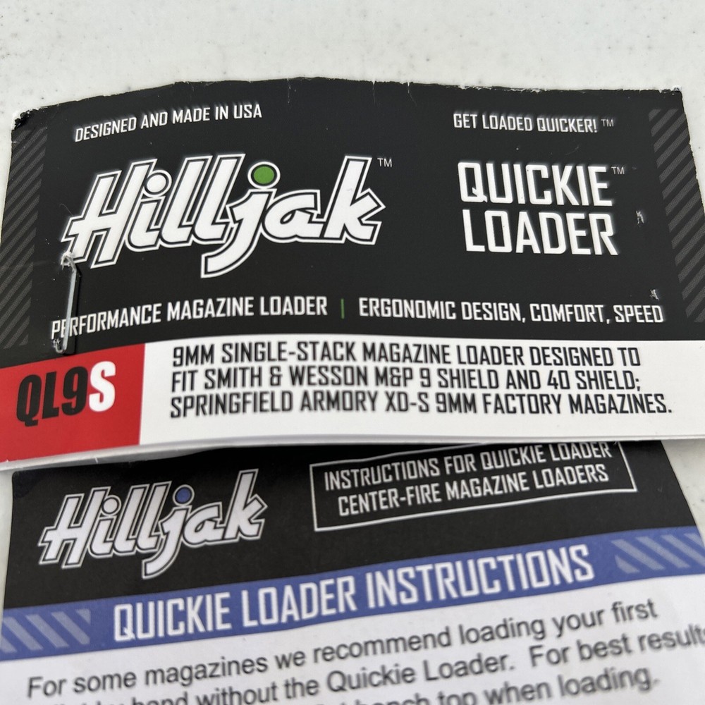 Hilljack Quickie Loader QL9S- 9 mm single stack magazine loader, Smith & Wesson