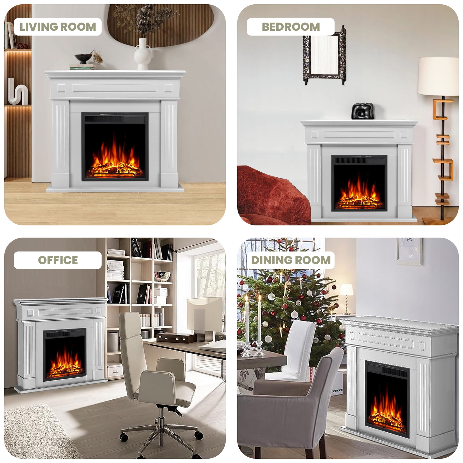 Electric Fireplace Mantel Package Wooden Surround , Adjustable Led Flame, Remote