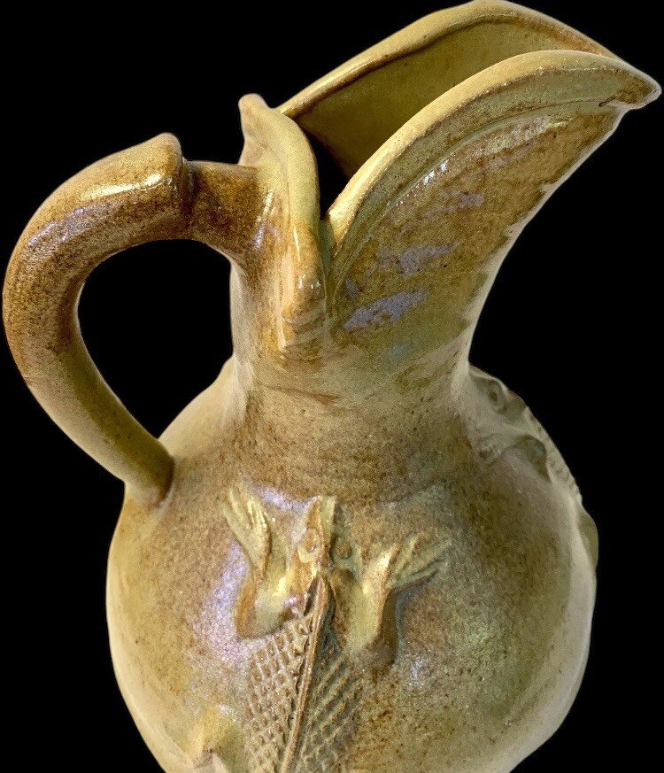 Farmhouse Stoneware Flower Pitcher Primitive Earthenware Rustic Pottery 3D 10”