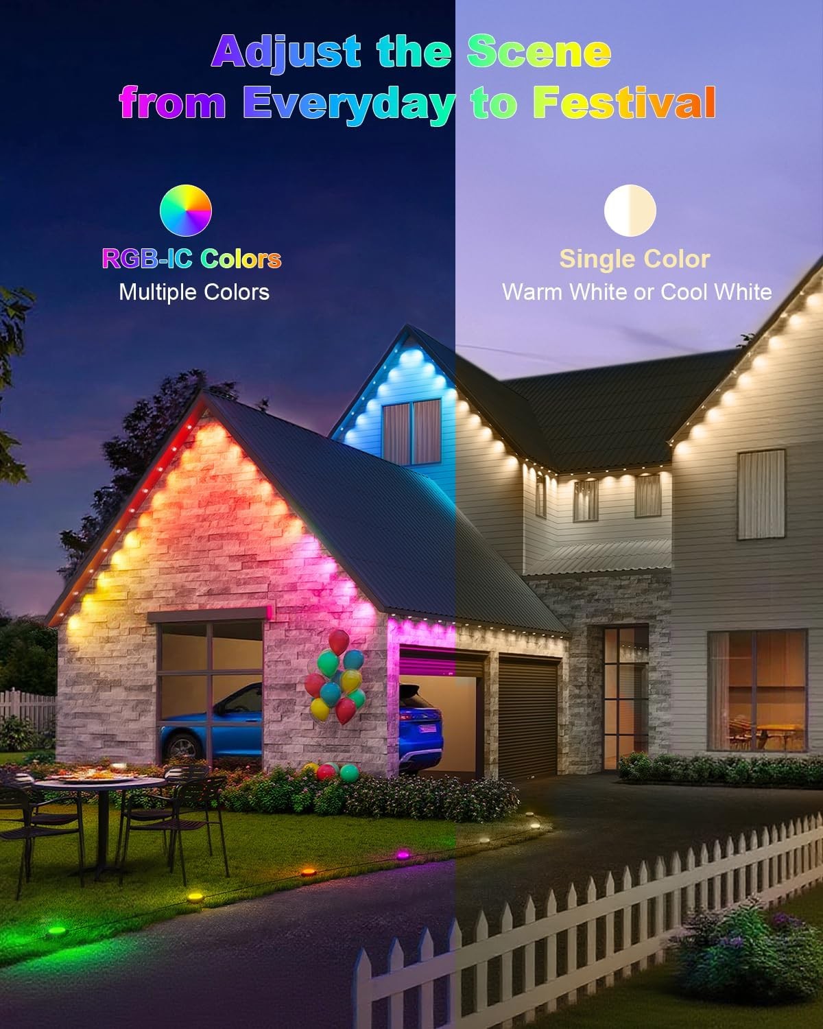 Permanent Outdoor Lights RGB+IC LED Smart Light App/Remote Control Holiday DIY