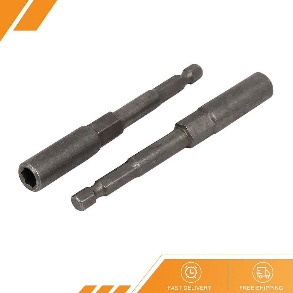 2pack 1/4" Hexagon Shank 7mm Deep Socket 100mm Length Metal Hex Nut Driver Bits
