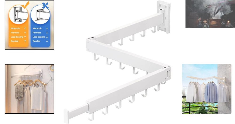 Tri-Fold Space-Saving Wall Mounted Clothes Rack - Durable Aluminum Design