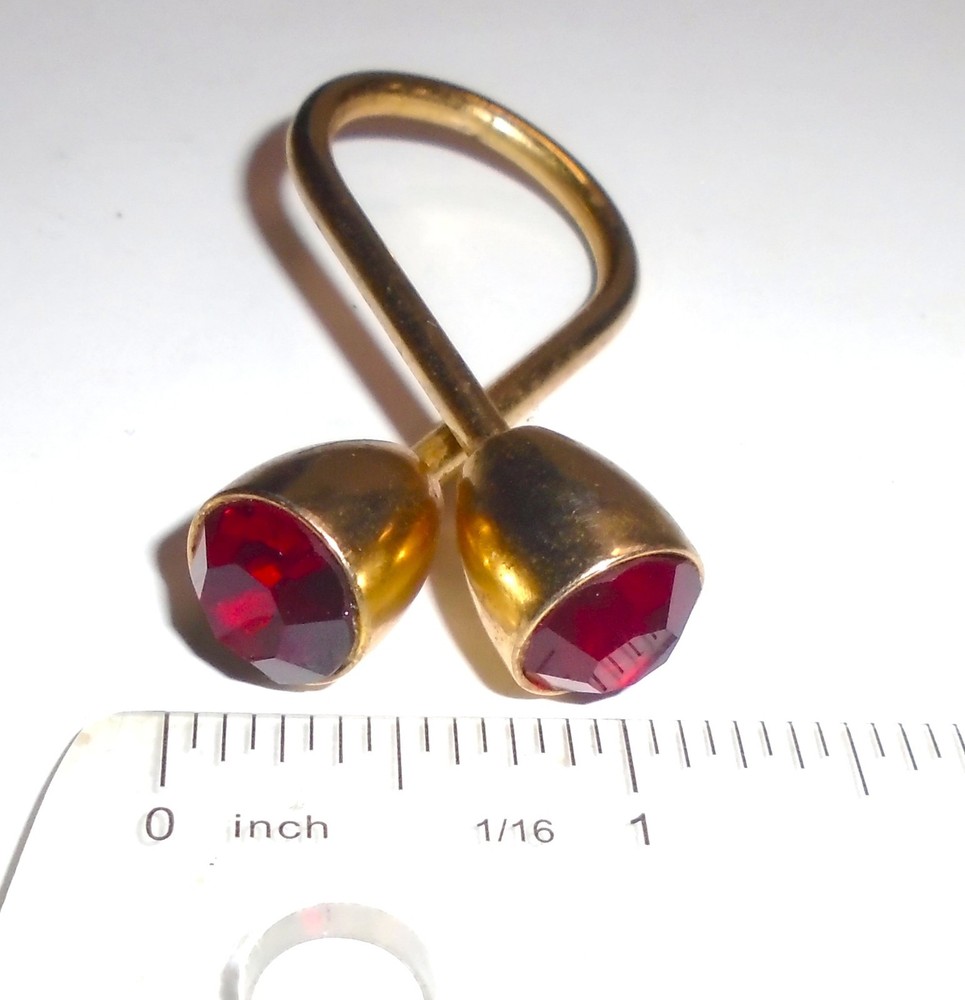 Mid-Century Gold Colored with Bakelite Red Ruby Gem Key Ring