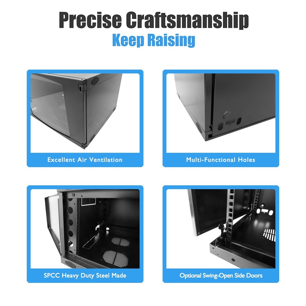 Raising Electronics 6U Wall Mount IT Server Cabinet 19'' 450MM DEEP With a Shelf