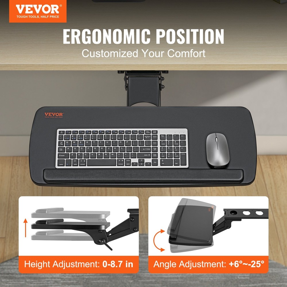 Keyboard Tray Under Desk Adjustable Height, Height And Angle Adjustable Under De