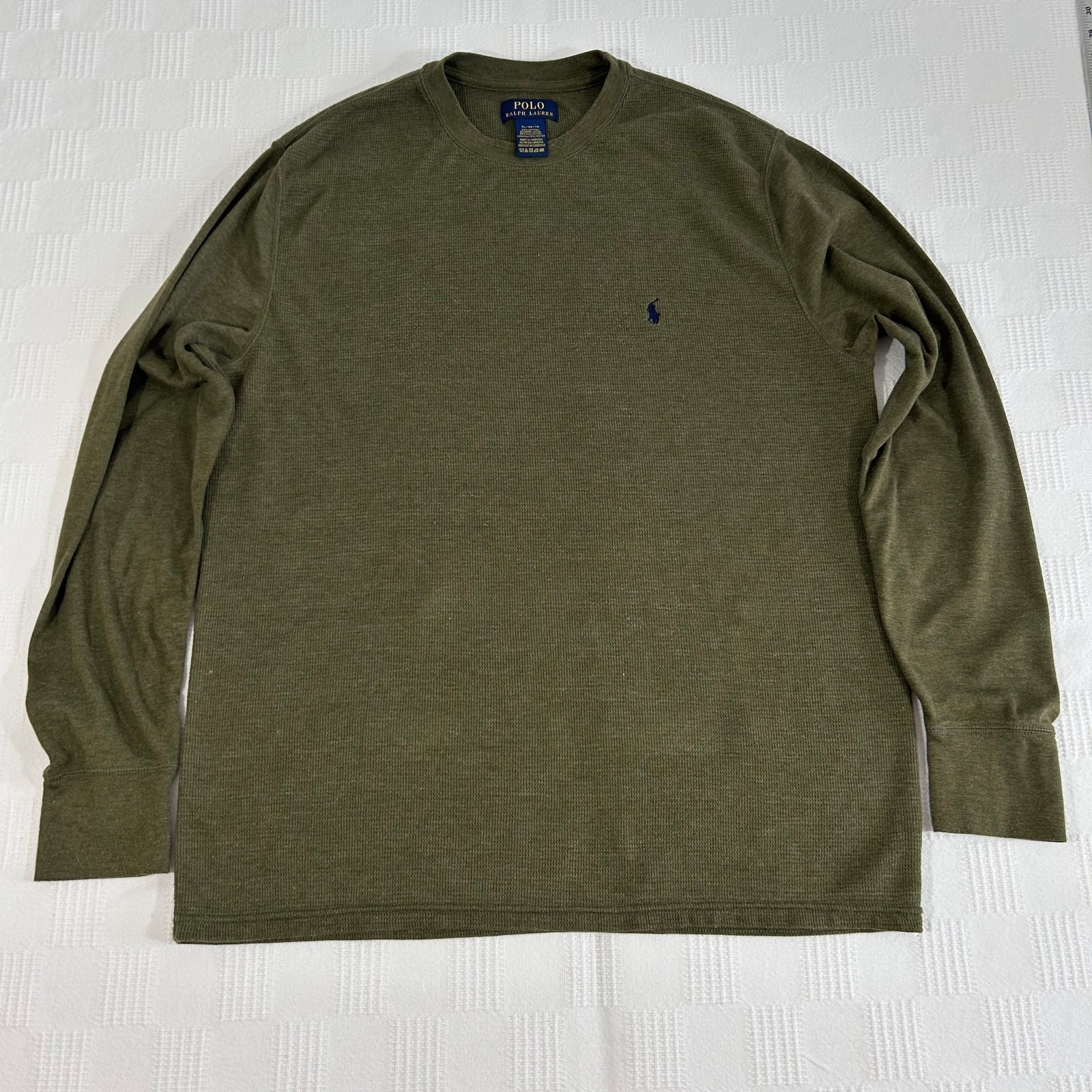 Polo Mens XL Thermal Shirt Ralph Lauren Olive Waffle Knit LS Cotton Blend