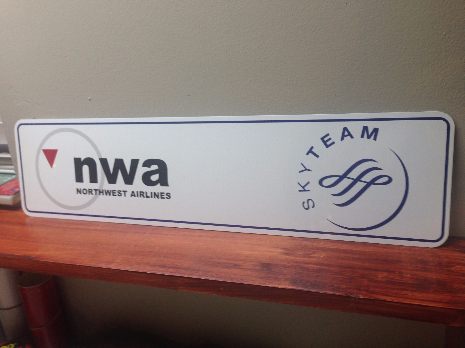nwa Northwest Airlines vintage metal sign 6" x 24"
