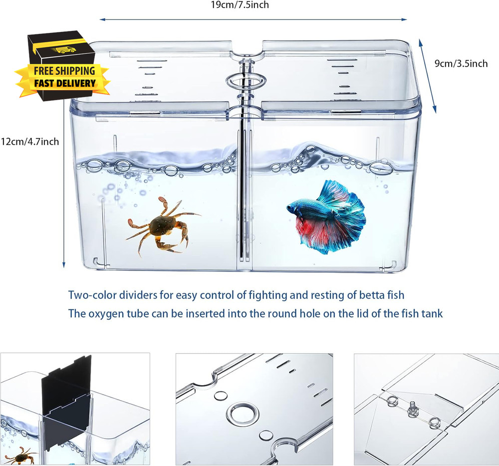 Small Betta Fish Tank, 3-In-1 Stackable Mini Fish Tank, Divided Compartments Bet