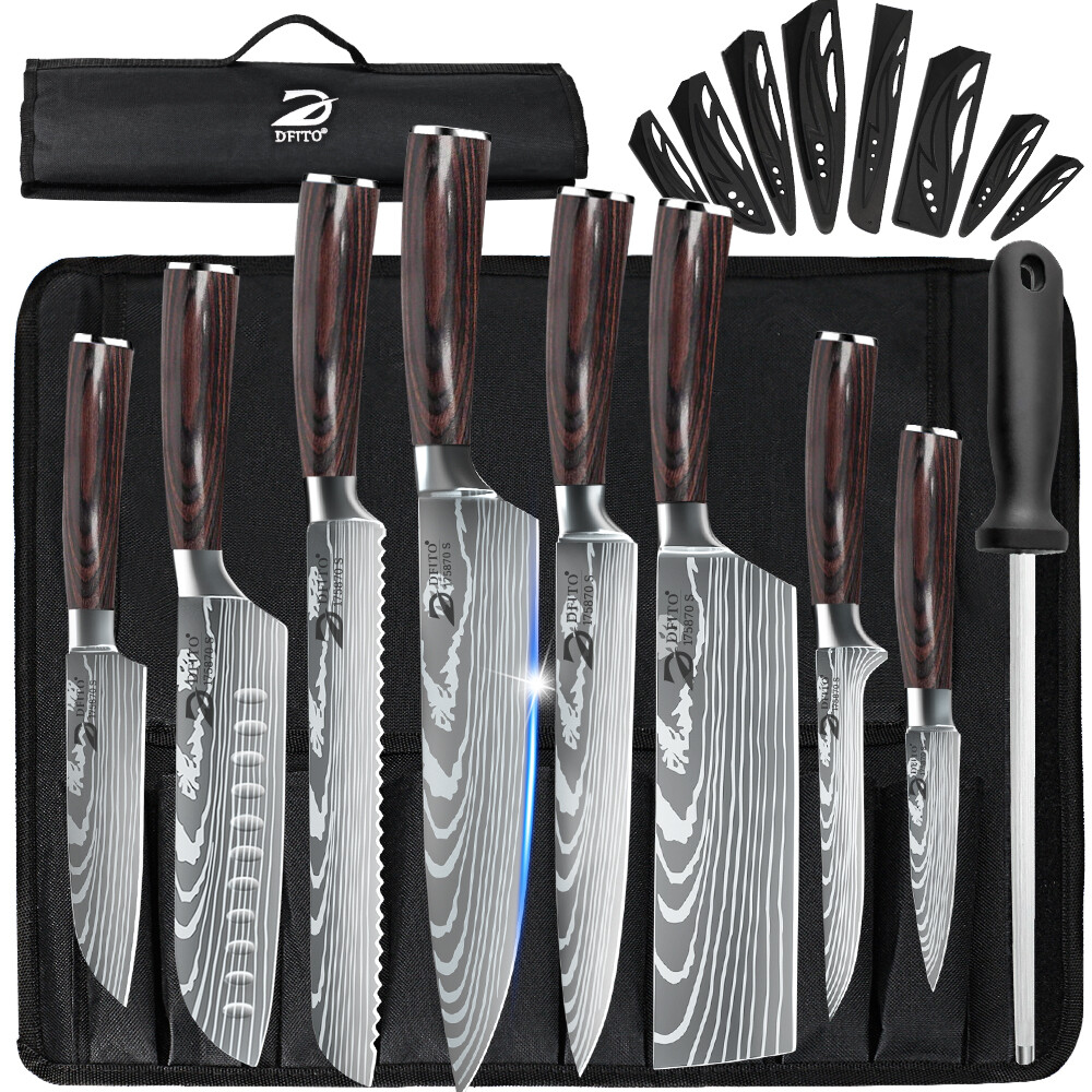 9PCS Handmade HAND FORGED DAMASCUS STAINLESS STEEL CHEF KNIFE Set Kitchen Knives