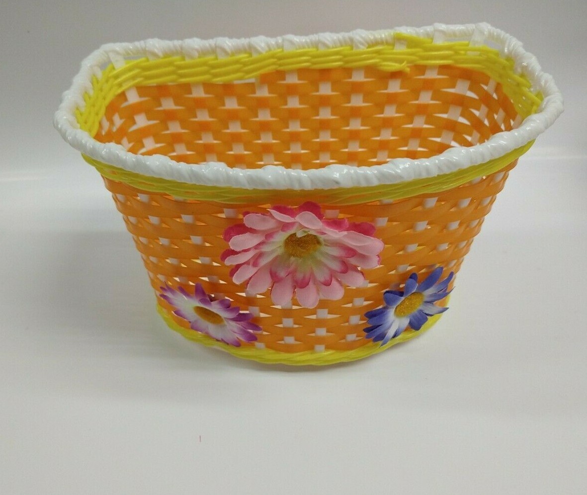 Bicycle Basket Orange/Yellow/White With 3 Flowers Girl Kids Child Bike Basket
