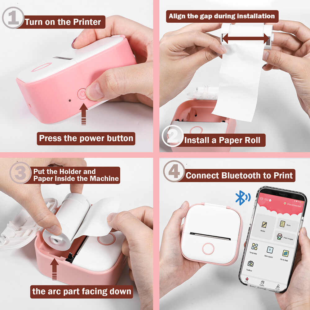 Phomemo T02 Pocket Wireless Bluetooth Thermal Paper Printer Photo Label Maker