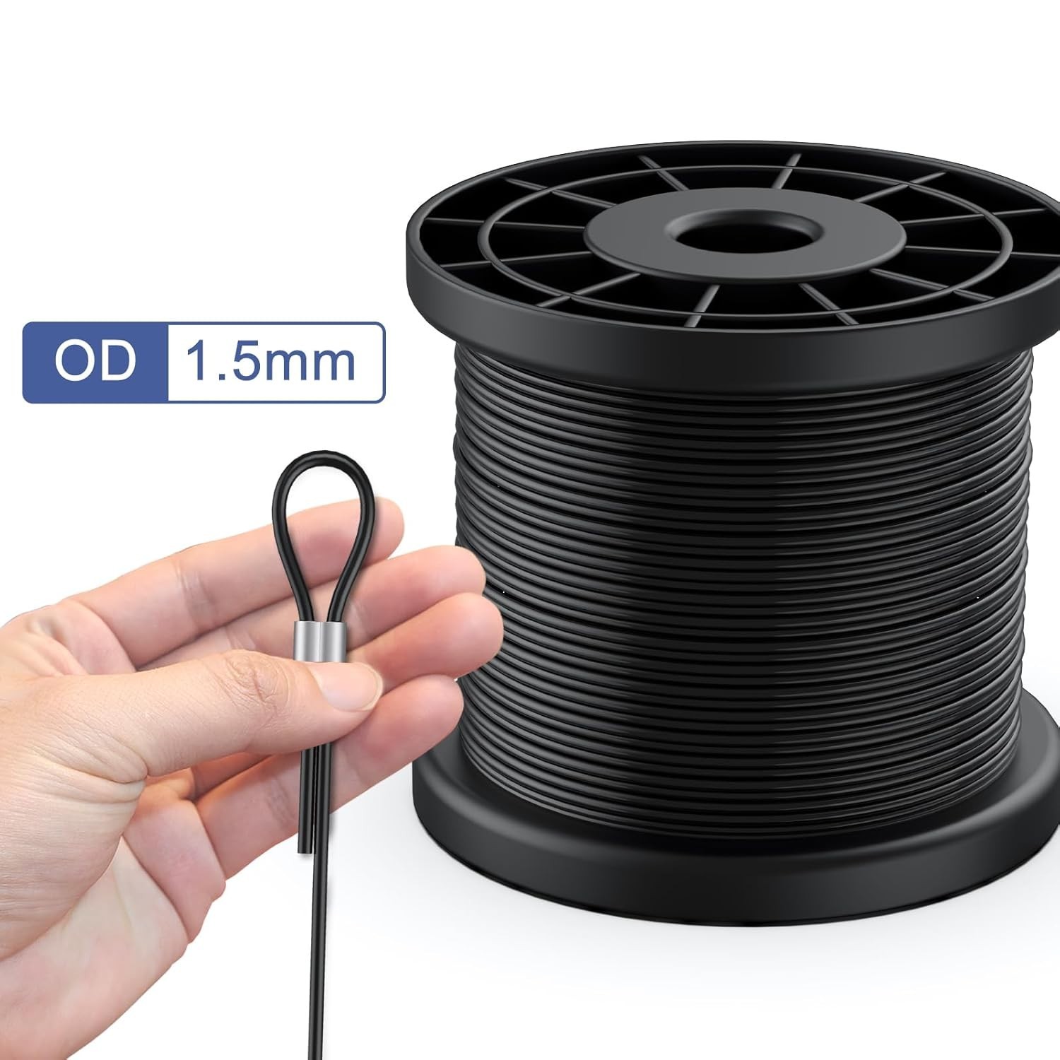 328FT 304 Stainless Steel Wire Rope Cable, Black Vinyl Coated, 150Pcs 1/16''Alum