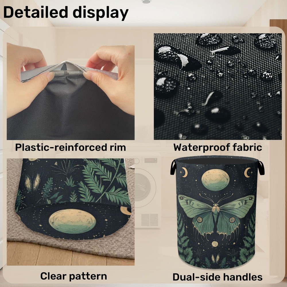 Gothic Moon Moth Foldable Laundry Hamper - Waterproof Fabric Storage Basket w...