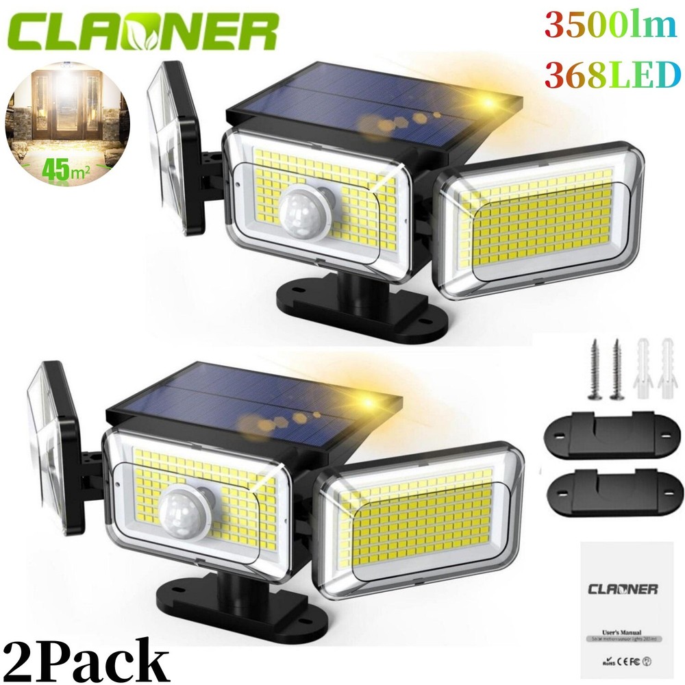 2 Pack LED Motion Sensor Solar Lights ,Outdoor IP65 Waterproof Security Lamp
