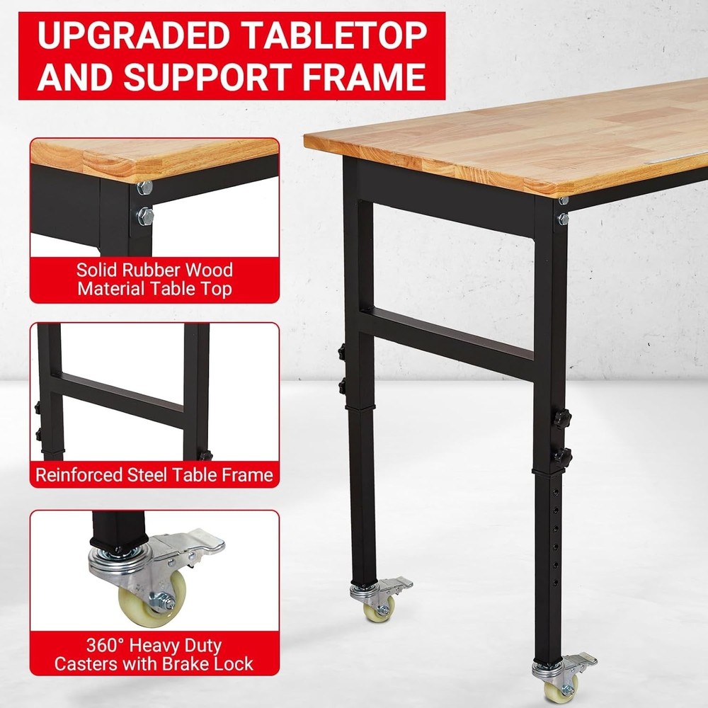 48" Adjustable Workbench with Scale, Pegboard and 6 Hooks, Adjustable Height