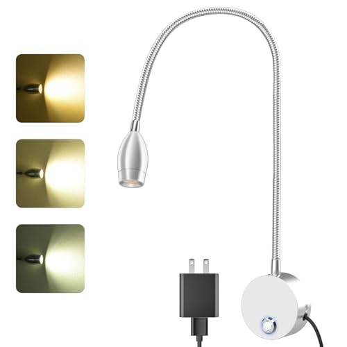 Wall Mounted LED Reading Light with 360° 15" Bedside reading light Silver 1pack