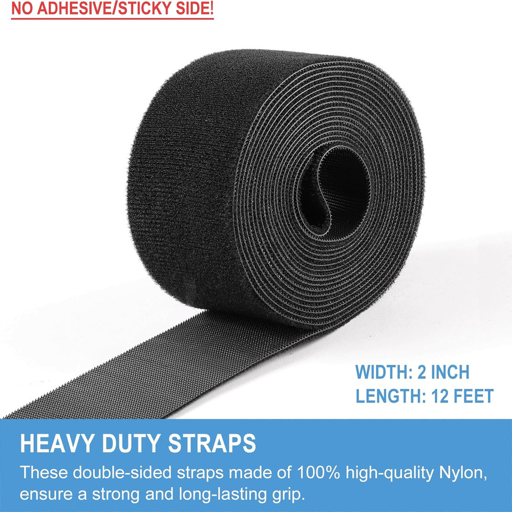 2In X 12Ft | Hook and Loop Straps Heavy Duty | Double Sided Self-Gripping Str...