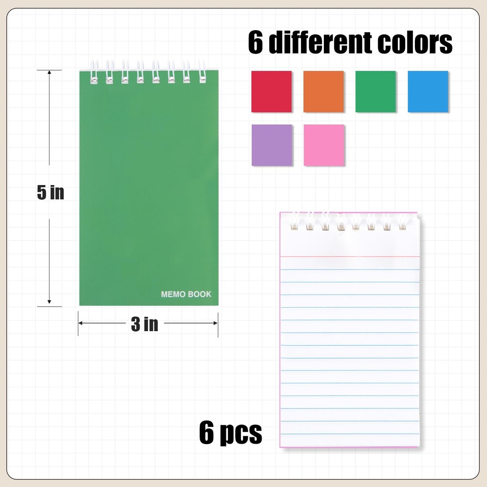 Koogel 6 Pack Pocket Notebooks Small Spiral Bulk, 3x5 Inch, Multi