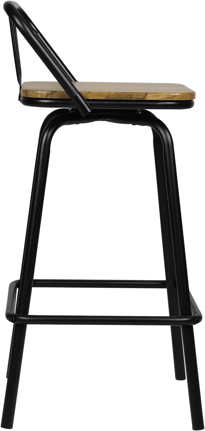 Set of 2 Heavy Duty Swivel Bar Stools /w Low Backrest Square Counter + Footrest