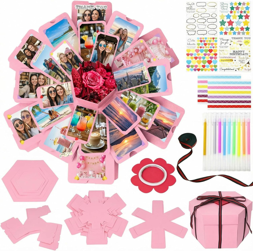 Explosion Gift Box, Pink Explosion Gift Box Set with Scrapbooking Accessories Cr