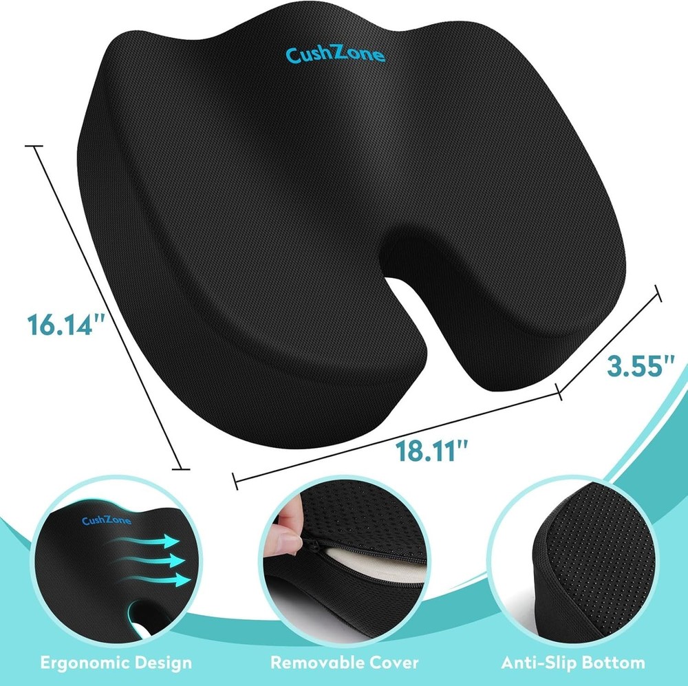 Memory Foam Seat Cushion - Cooling Gel - Sciatica Relief