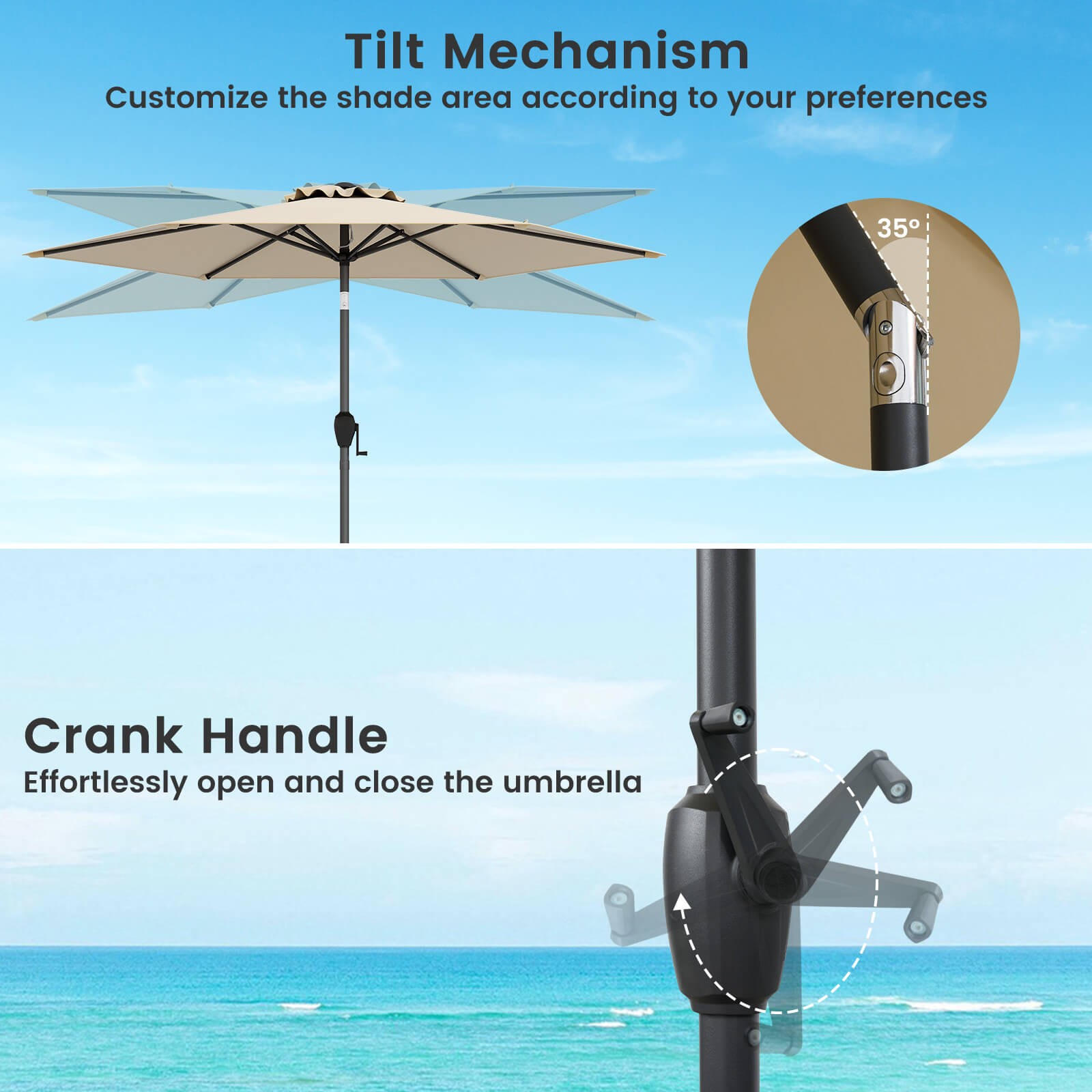 7.5 ft Patio Umbrella Outdoor Heavy Duty Market Umbrella w/ Push Button Tilt