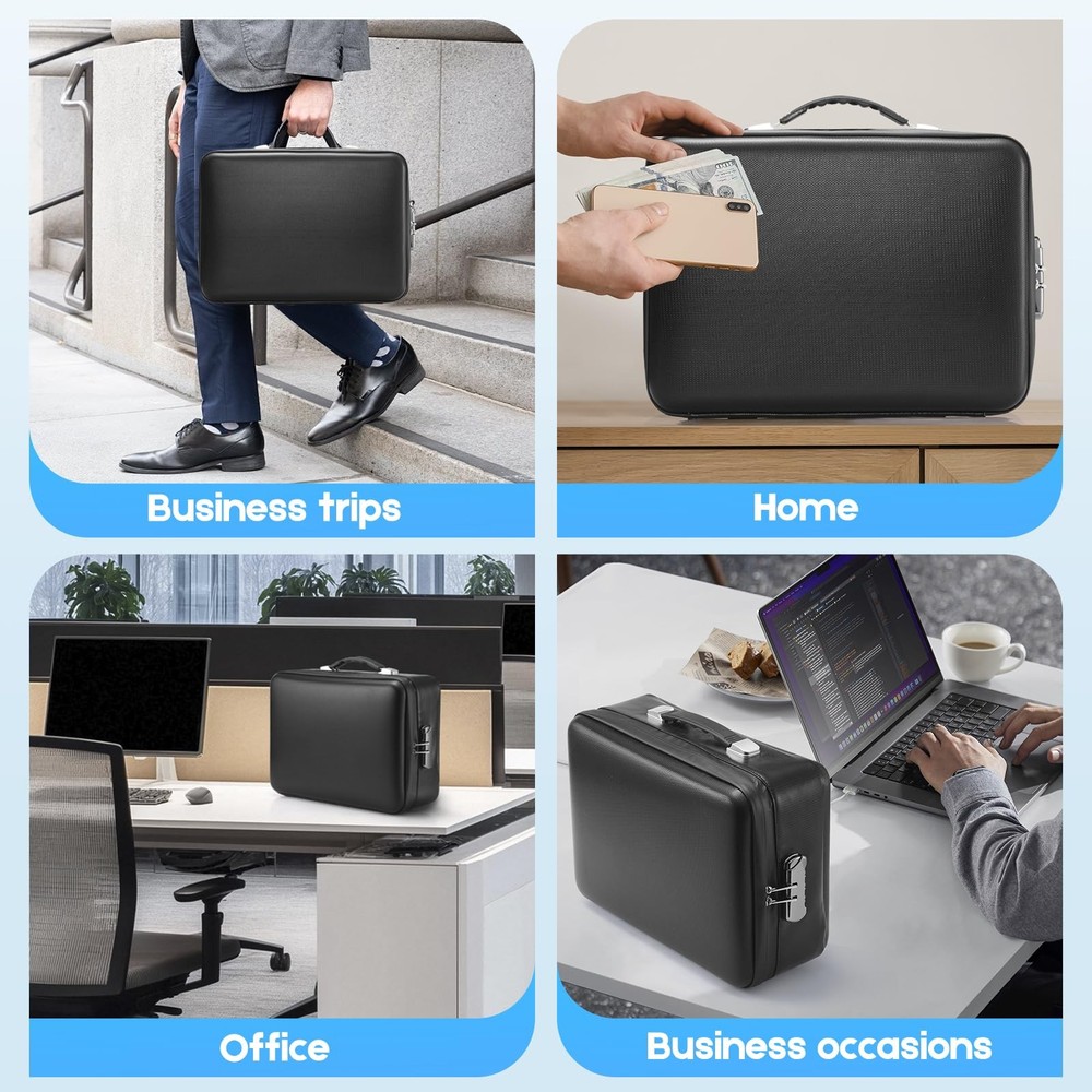 Fireproof Document with Lock, Hard-Shell Case File Organizer with Accordion F...