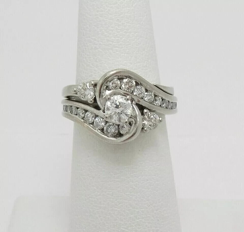 Real 925 Sterling Silver 2 CT Round Cut Moissanite Wedding Engagement Ring Set