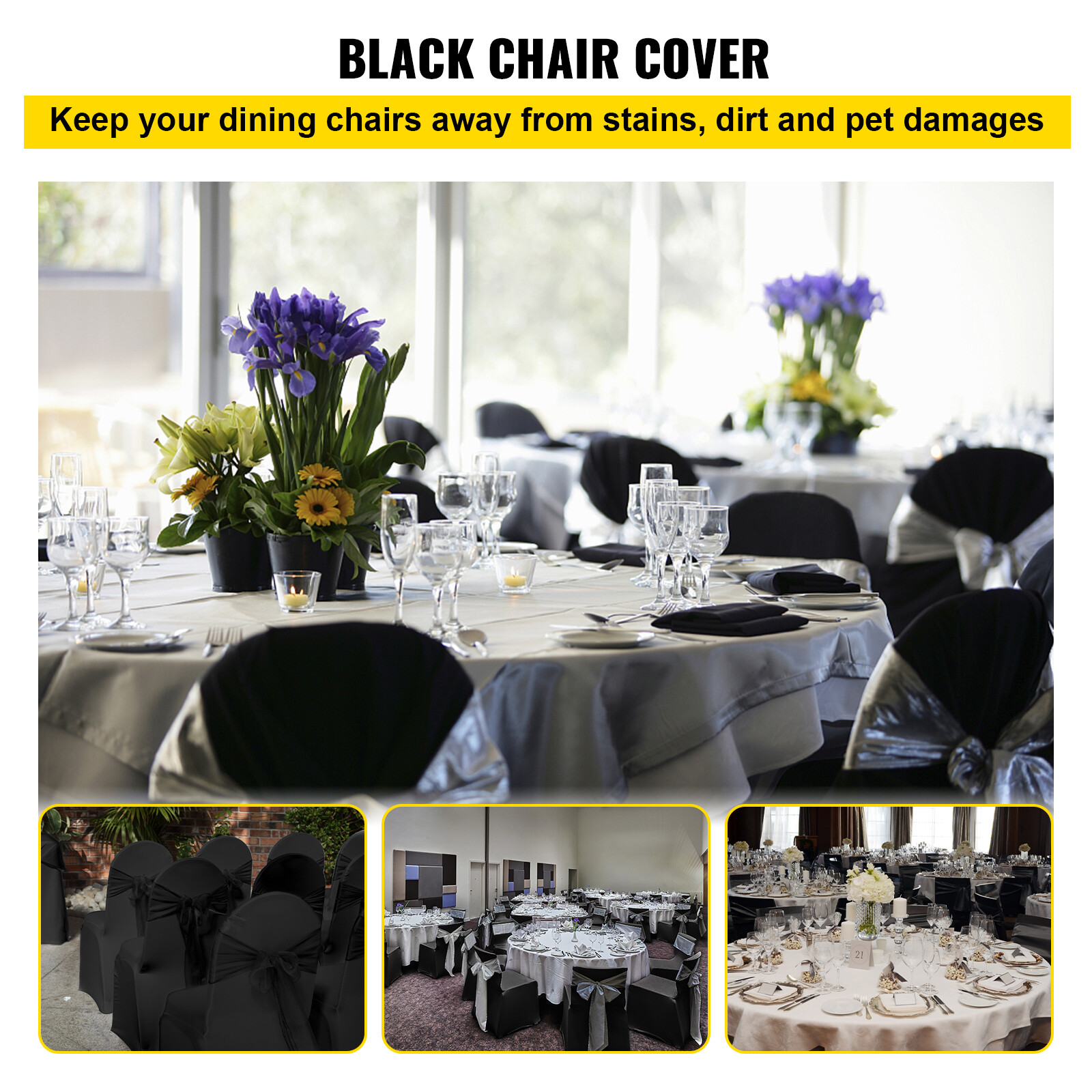 50PCS Stretch Spandex Folding Chair Covers Black Durable Decoration Formal