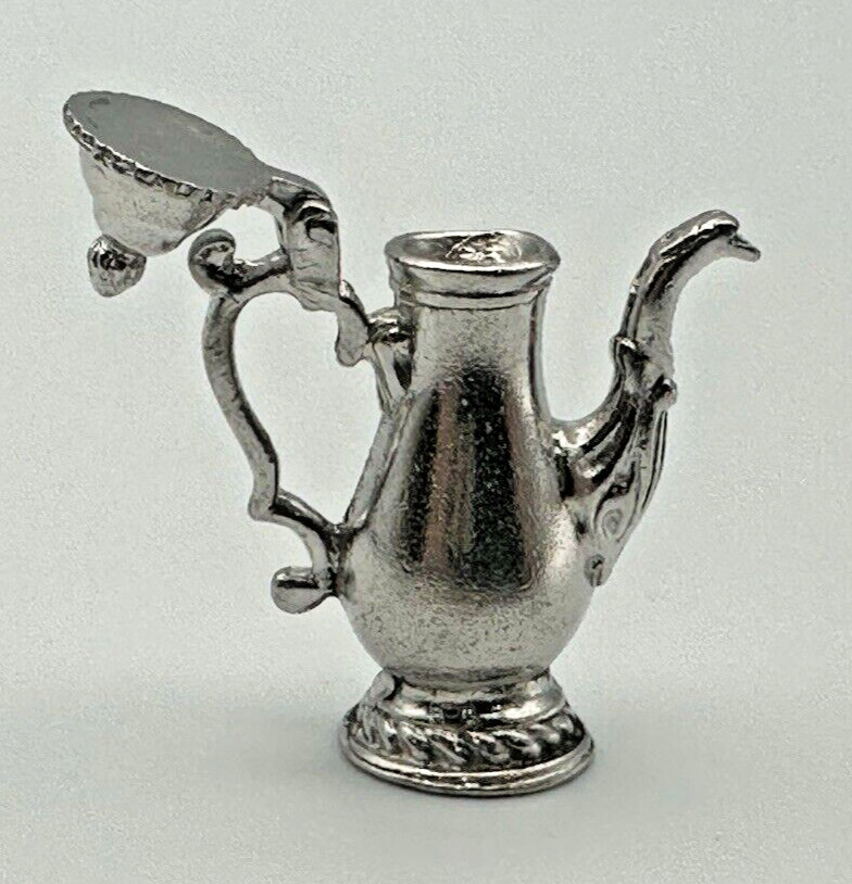 CW MINIATURE STERLING SILVER LIDDED COFFEE / TEA POT - SCROLL HANDLE - TOP OPENS