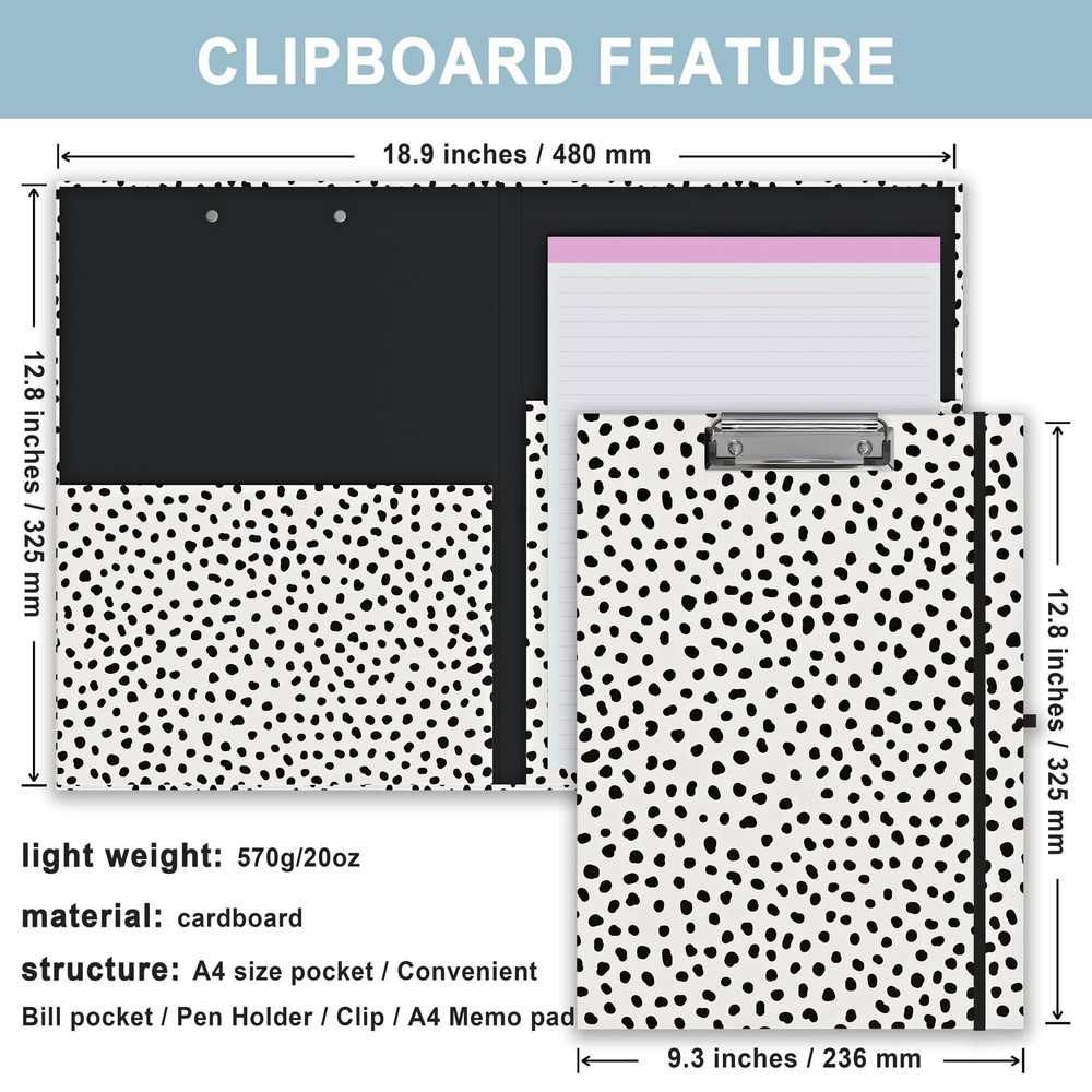 Clipboard Folio with Refillable Lined Notepad, Low Profile Clip and Interior ...