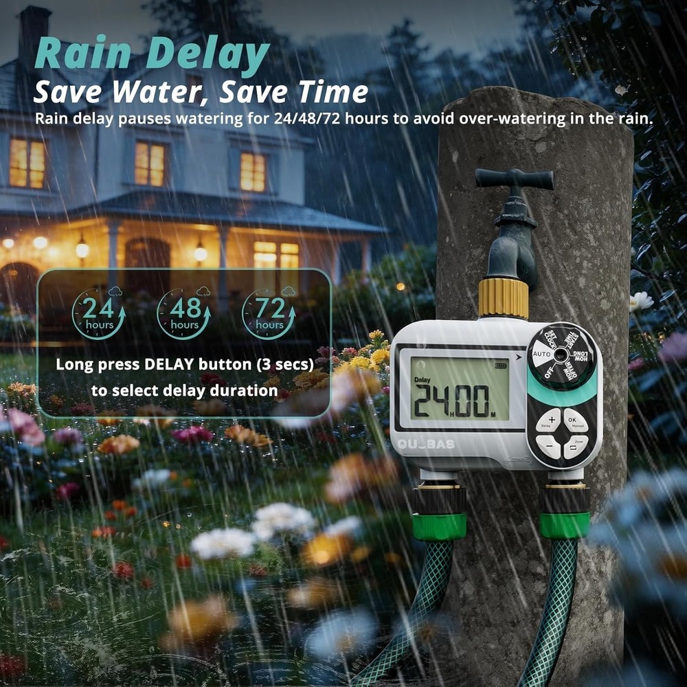 Brass Sprinkler Timer Programmable 2 Zone Water Hose Controller Waterproof LCD