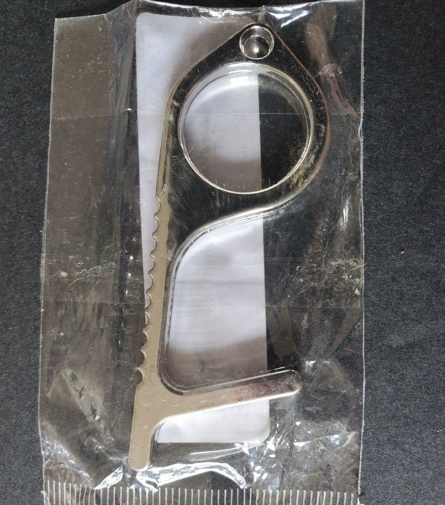 Safe Touch Door Puller Opener Button Press Key Ring 3" Long Chrome Metal NEW