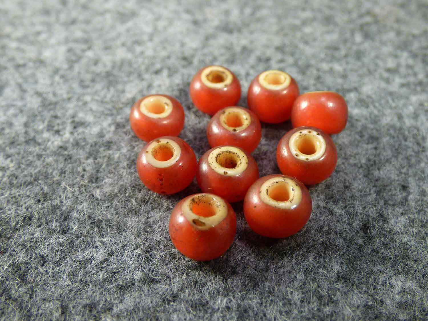 Original Plains Indian Red "White Heart" Trade Beads Venetian Pre-1800 Large Siz