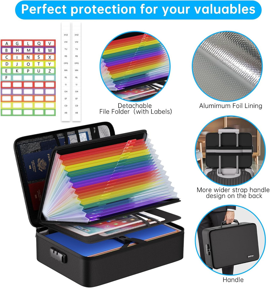 5200℉ Soft Case Fireproof Document Box with Lock,Fireproof Box with 25 Colorf...