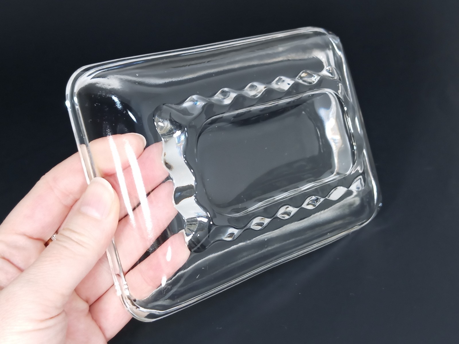 VTG Glass Bar Soap Dish Think Scallop Edges Heavy Solid Fluted Paperweight