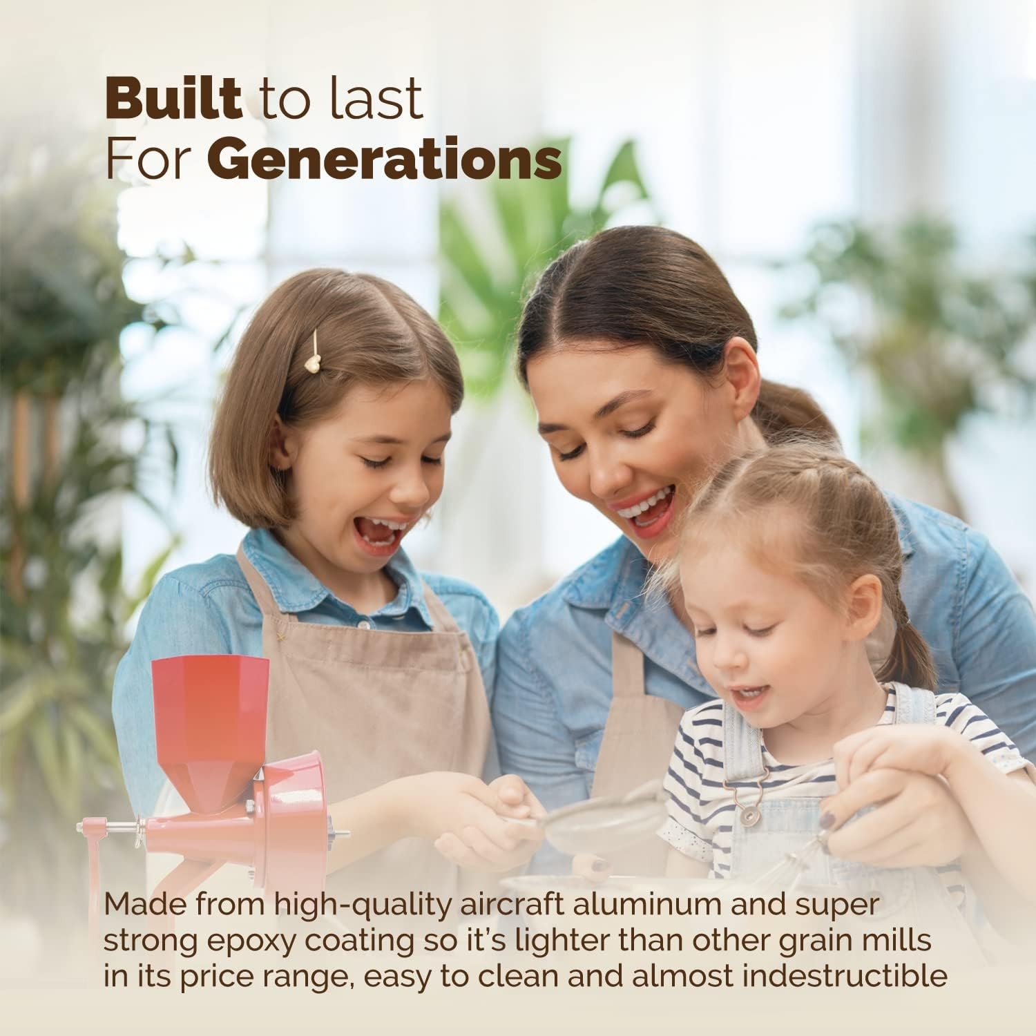 WONDERMILL Hand Grain Mill Red Wonder Junior Deluxe-Grain Mill and Grain Grinder