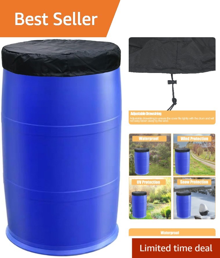Stretchable 55 Gallon Drum Cover with Secure Drawstring - Ideal for Rain Barrels