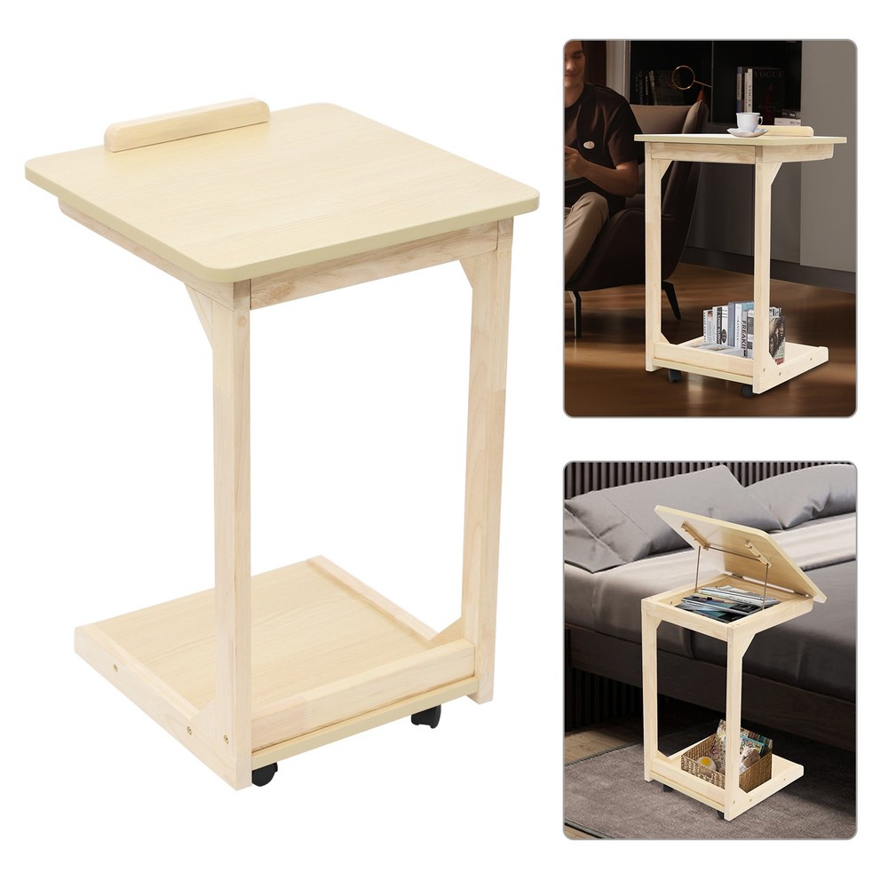 2-tier C Shaped Table Adjustable Angle C Table with Wheels 25kg Load Couch Table