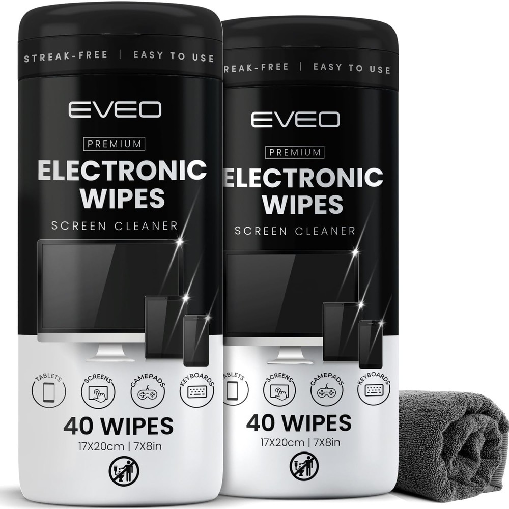 2 Pack x 40 Electronic Screen Cleaner Wipes + Microfiber Cloth for Devices