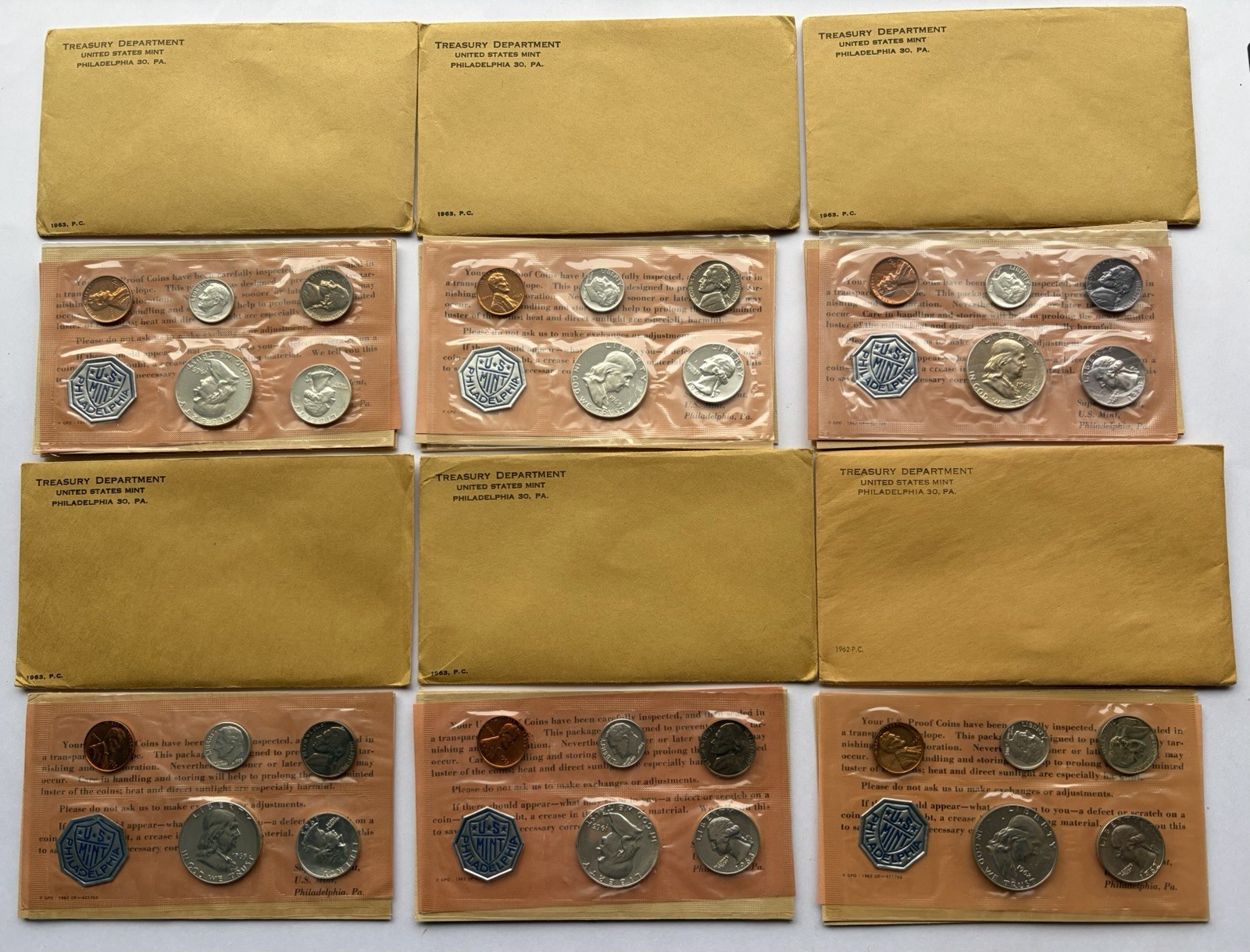 FRANKLIN HALF 1963 P U.S. MINT 90% SILVER PROOF SET 5 COINS & ENVELOPE & INSERT