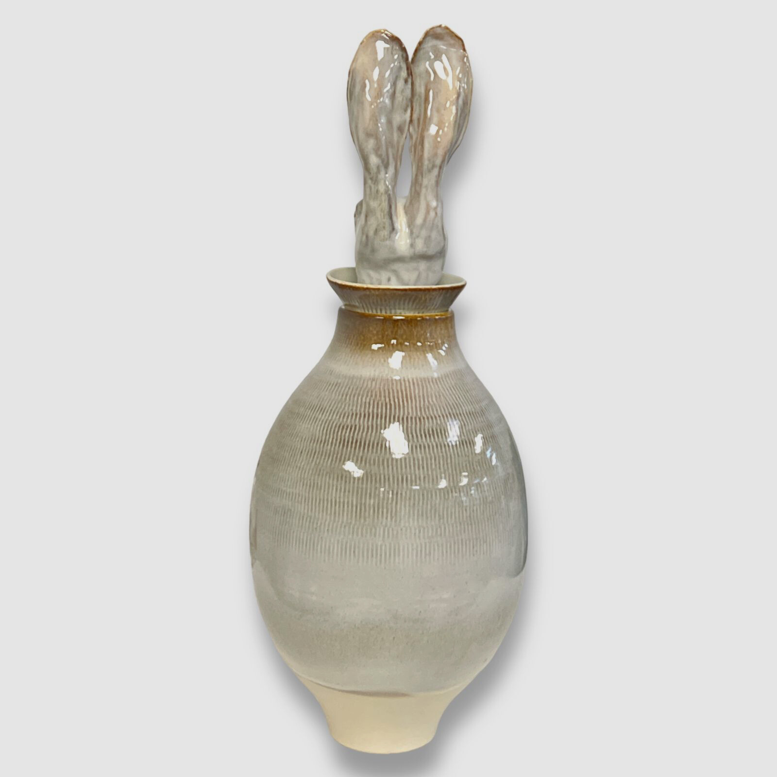 $695 AMAARO White Rabbit Bunny Canopo Ceramic Vase Cookie Jar Lid Vase 19.7"