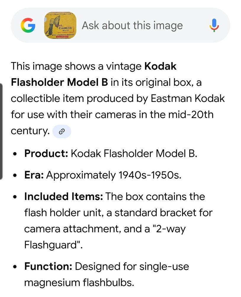 Kodak Flasholder Model B With Flash Guard And Bracket With Box