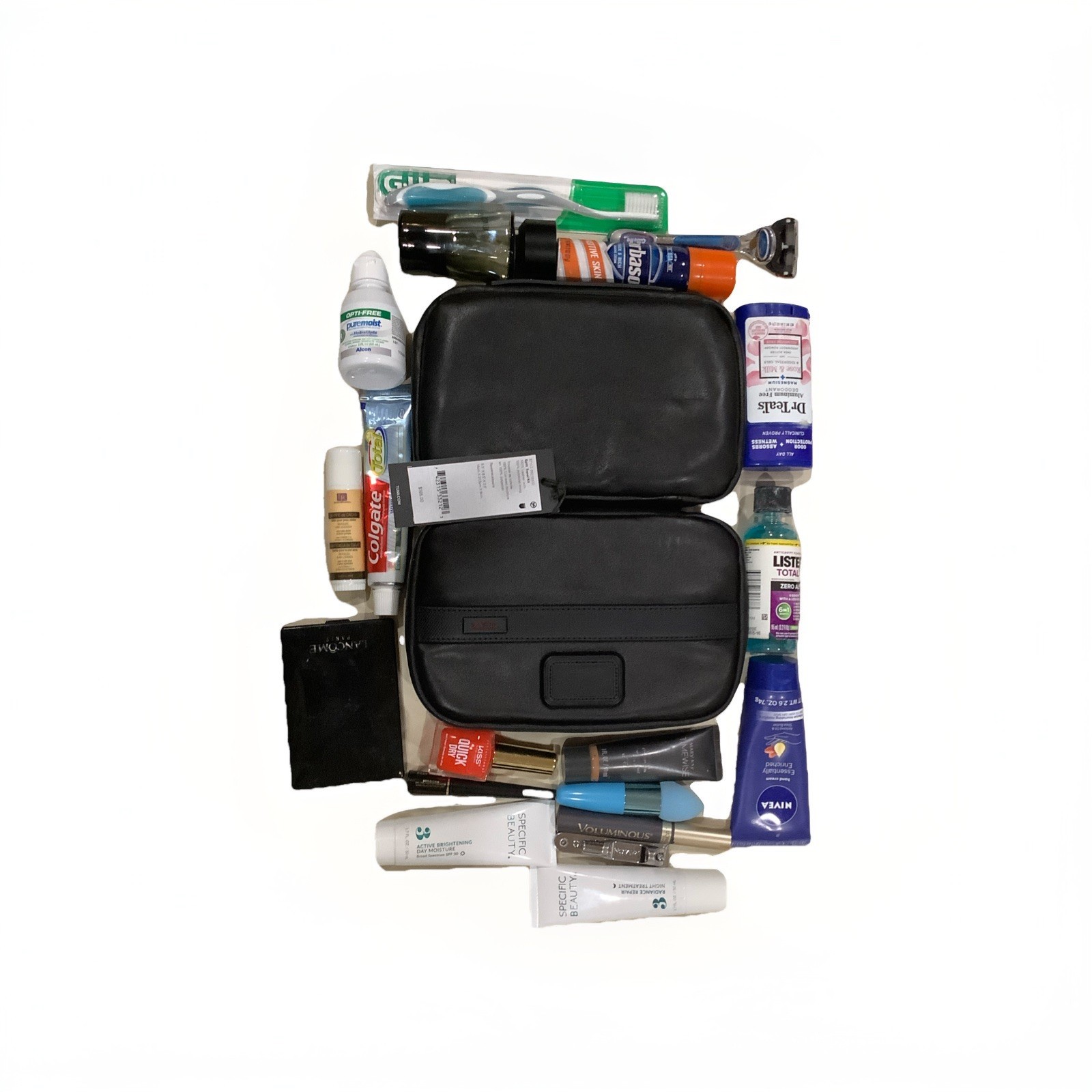 TUMI 100% Leather Split Travel Kit. Black Brand New Kit Valued At $165.00.