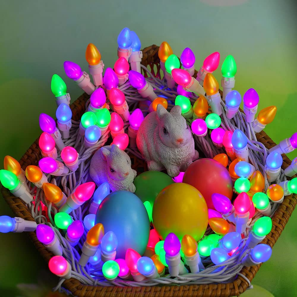 Easter String Lights LED Multi Color Glass C3 Lights 50 Count Easter Pastel L...