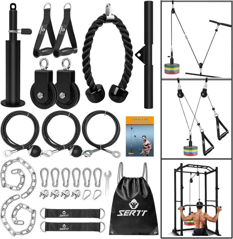 Weight Cable Pulley System Gym, Upgraded Cable Pulley Attachments-LAT Pull Down
